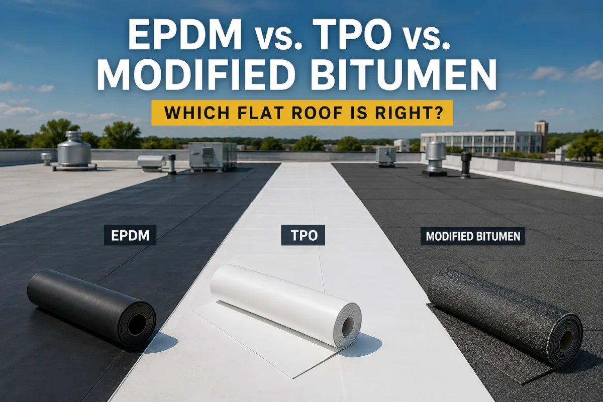 EPDM vs TPO vs modified bitumen flat roofing comparison