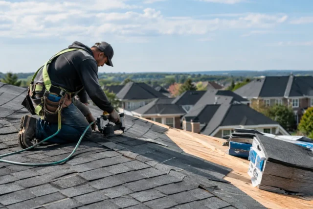 Roof replacement cost factors including roofing materials and professional installation