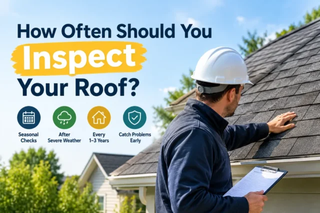 Professional roof inspector examining shingles during a roof inspection