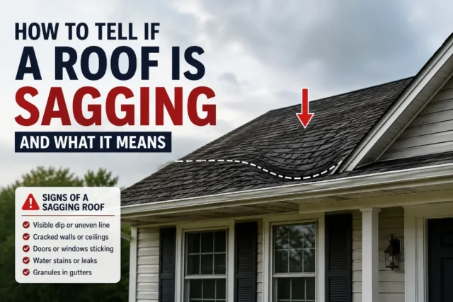 How to tell if a roof is sagging, with a home inspector examining a visibly curved roof