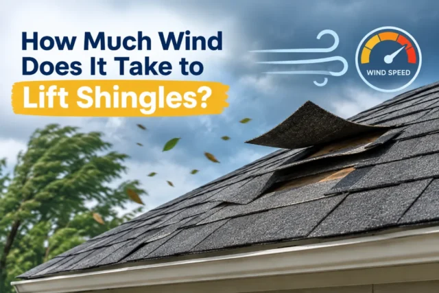 Roof shingles lifting during strong winds and a severe storm