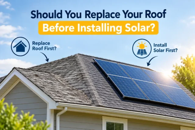 House roof with solar panels illustrating whether to replace a roof before installing solar