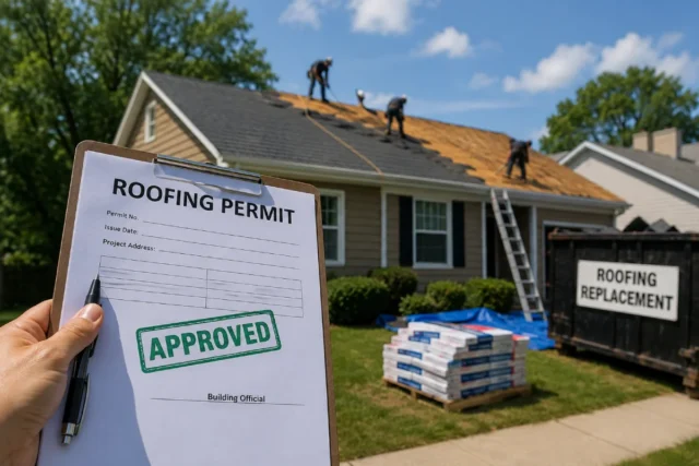 Roofing permit approved for a residential roof replacement project
