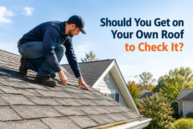 Homeowner safely inspecting an asphalt shingle roof