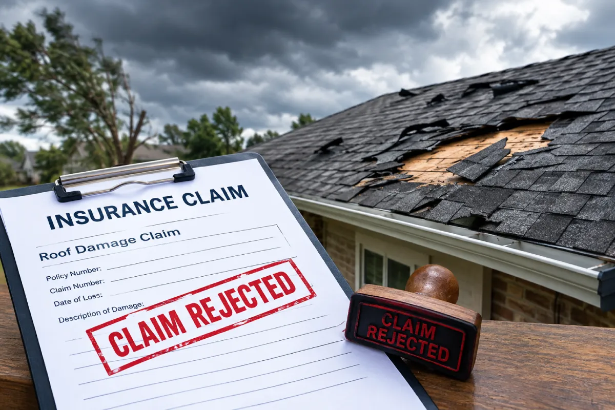 Insurance claim rejected for storm-damaged roof